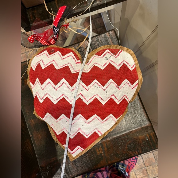 Valentine's Day Heart Chevron Burlap Door Hanger - Picture 3 of 4
